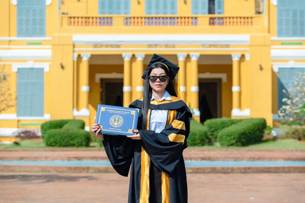 Estudante refletindo sobre opções de pós-graduação em mesa de estudos