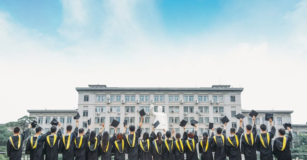 Campus universitário com estudantes de pós-graduação