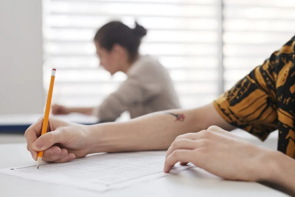 Pessoa estudando idioma com livros e caderno aberto em mesa de estudos